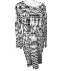 THE LIMITED Women's 14 Black White Long Sleeve Chevron Midi‎ Dress Professional